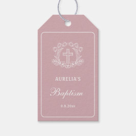 Einfaches Blumenkreuz auf rosa Taufe Geschenkanhänger