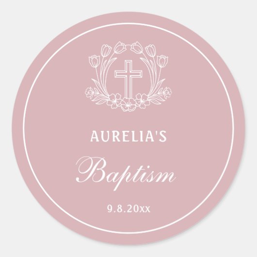 Einfaches Blumenkreuz auf rosa Taufe Runder Aufkleber (Vorderseite)