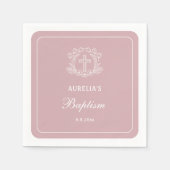 Einfaches Blumenkreuz auf rosa Taufe Serviette (Vorderseite)