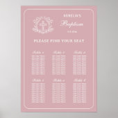 Einfaches Blumenkreuz auf rosa Taufe Sitzkarte Poster (Vorne)