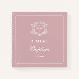 Einfaches Blumenkreuz auf rosa Taufen Gästebuch Notizblock