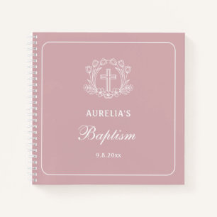 Einfaches Blumenkreuz auf rosa Taufen Gästebuch Notizblock