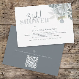 Einfaches Blumenmuster-Brautparty Blue QR-Code Einladung