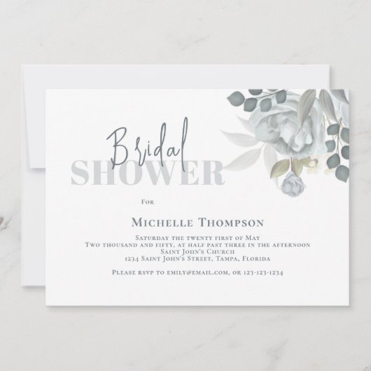 Einfaches Blumenmuster-Brautparty Blue QR-Code Einladung (Vorderseite)