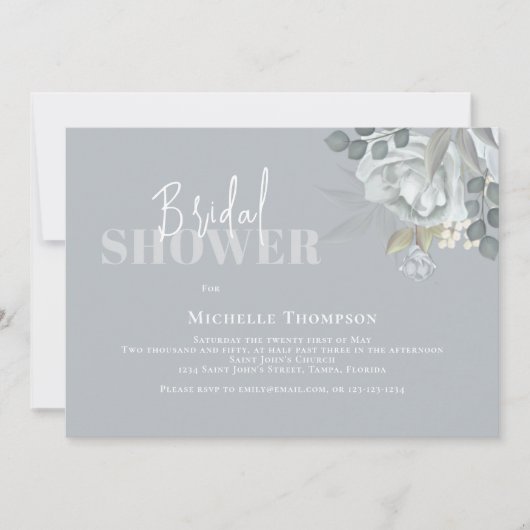 Einfaches Blumenmuster-Brautparty Blue QR-Code Einladung (Vorderseite)