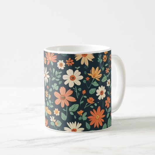 Einfaches Blumenmuster Kaffeetasse (VorderseiteRechts)