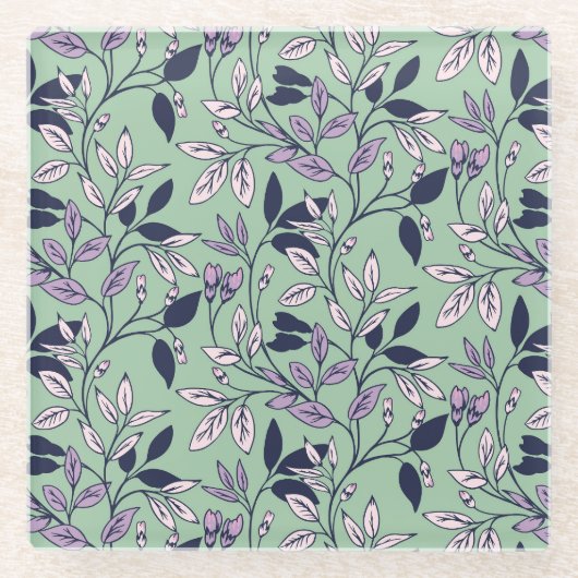 Einfaches Blumenmuster mit sanften grünen Hintergr Glasuntersetzer (Vorderseite)