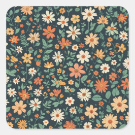 Einfaches Blumenmuster Quadratischer Aufkleber
