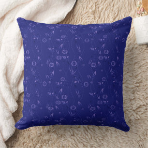 Einfaches Blumenmuster Retro Blau Kissen