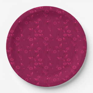 Einfaches Blumenmuster Retro Rot Pappteller