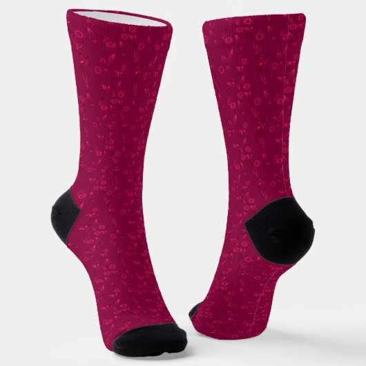 Einfaches Blumenmuster Retro Rot Socken (Gewinkelt)