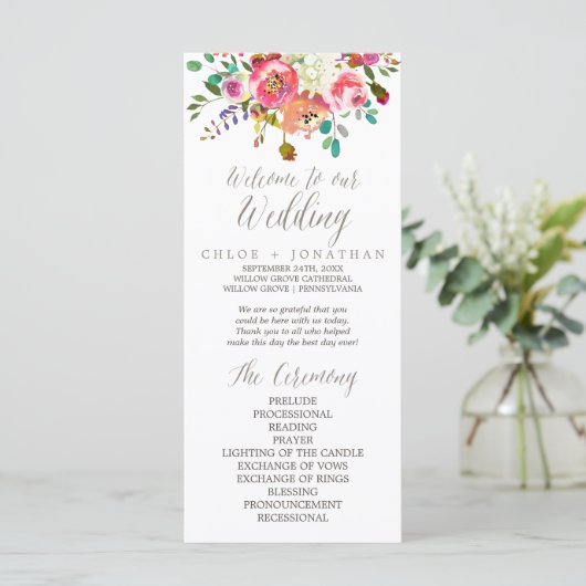 Einfaches Blumenwasser-Bouquet-Hochzeitsprogramm Programm (Stehend Vorderseite)