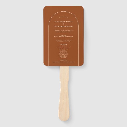 Einfaches Boho Arch Terracotta Hochzeitsprogramm Fächer (Vorderseite)