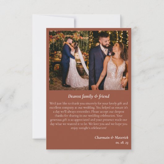 Einfaches Boho Pampas Grass Terracotta Foto Flat Dankeskarte (Rückseite)