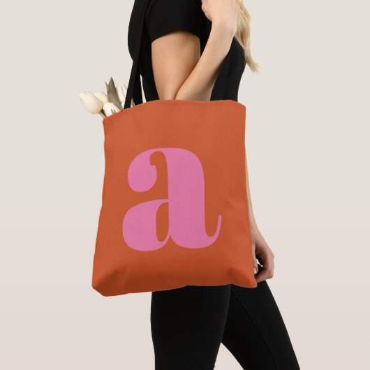 Einfaches Boho Rosa Orange Fettes Monogramm Anfang Tasche (Von Nahem)