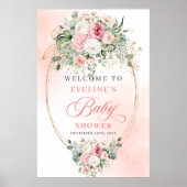 Einfaches Boho-Rosa-Rosen-Grün-Babyshower-Schild Poster (Vorne)