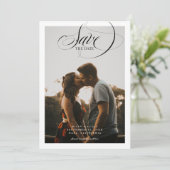 Einfaches Border Elegant Script Zwei Foto Save The Date (Stehend Vorderseite)