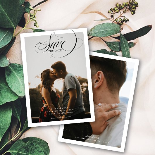 Einfaches Border Elegant Script Zwei Foto Save The Date