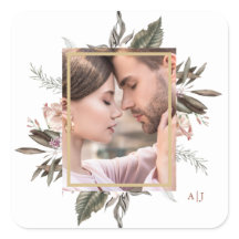 Einfaches botanisches Frame-Foto mit Monogram Squa