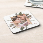 Einfaches botanisches Gerahmtes Foto mit Monogramm Getränkeuntersetzer (Linke Seite)