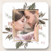 Einfaches botanisches Gerahmtes Foto mit Monogramm Getränkeuntersetzer (Vorderseite)