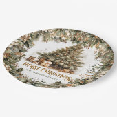 Einfaches botanisches grünes Kranz Weihnachtsbaum Pappteller (Schrägansicht)