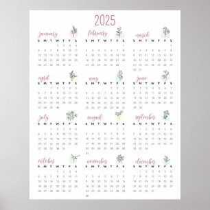 Einfaches botanisches Jahr-2025-Kalender Poster