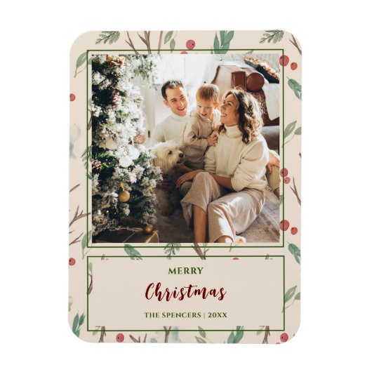 Einfaches botanisches Muster Frohe Weihnachts-Foto Magnet (Vertikal)