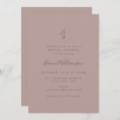 Einfaches botanisches Script Dusty Mauve Brautpart Einladung (Vorne/Hinten)