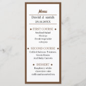 Einfaches Braun Hochzeitsessen nach Maß Menükarte (Vorderseite)
