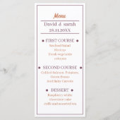 Einfaches, braunes und Lila Hochzeitsessen Menükarte (Vorderseite)