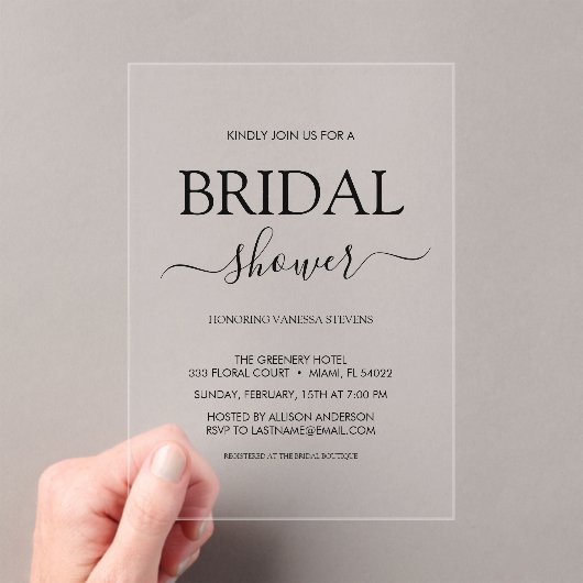 Einfaches Brautparty Acryleinladungen (Insitu (Handheld))