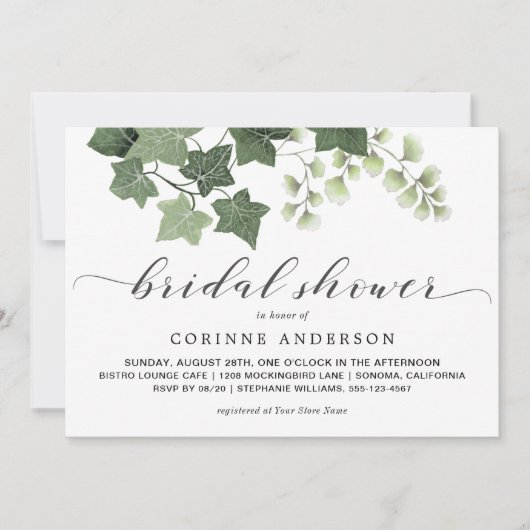 Einfaches Brautparty für Ivy und Fern Greenerity Einladung (Vorderseite)