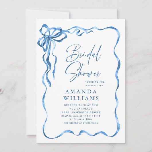 Einfaches Brautparty mit blauer Handzeichnung Einladung (Vorderseite)