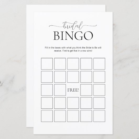 Einfaches Bridal Bingo Brautparty Game (Vorne/Hinten)