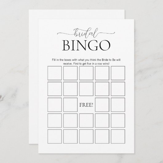 Einfaches Bridal Bingo Brautparty Game Einladung (Vorne/Hinten)
