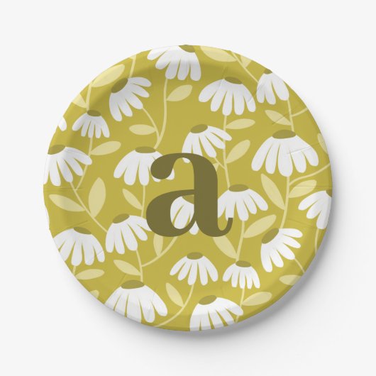 Einfaches Buchstabenmonogramm Oliven Grün Blumenmu Pappteller (Vorderseite)