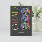 Einfaches Budget 4 Foto Groovy Retro Abschluss Einladung (Stehend Vorderseite)