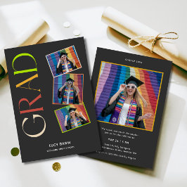 Einfaches Budget 4 Foto Groovy Retro Abschluss Einladung