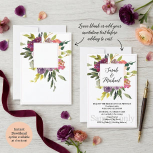 Einfaches Budget-Bordeaux- und violettes florales Einladung