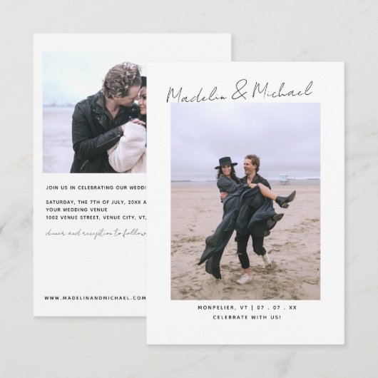 Einfaches Budget Foto Hochzeit Moderner Minimaler  Einladung (Vorne/Hinten)
