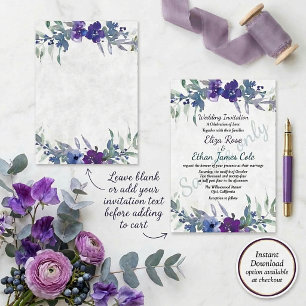 Einfaches Budget Hochzeit mit lila und blauer flor Einladung