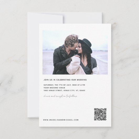 Einfaches Budget Hochzeit Modernes Minimalistische Einladung (Rückseite)