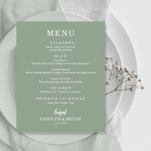 Einfaches Budget Hochzeitsmenü in Salbeigrün Flyer