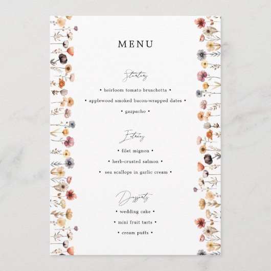 Einfaches buntes Blumenmenü Menükarte (Vorderseite)