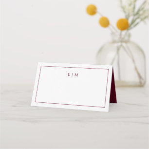 Einfaches burgunderrotes Monogramm Elegante Hochze Platzkarte