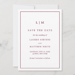 Einfaches burgunderrotes Monogramm Elegante Hochze Save The Date