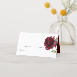 Einfaches burgunderrotes Wasserfarben-Blumenmuster Platzkarte