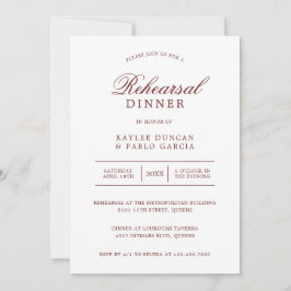 Einfaches Burgundy White Minimalistisch Probe Dinn Einladung