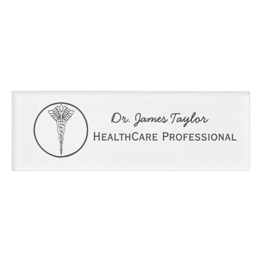 Einfaches Caduceus Symbol Medizinische Gesundheits Namenschild (Vorderseite)